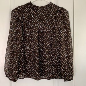 Madewell Georgette Mockneck Ruffle Yoke Puff-Sleeve Top